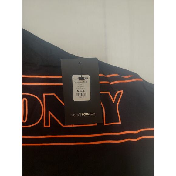 Fashion Nova 2 pc One Shoulder Ok Honey Skirt Set Mini sz L Black Y2K Cropped - Picture 4 of 7